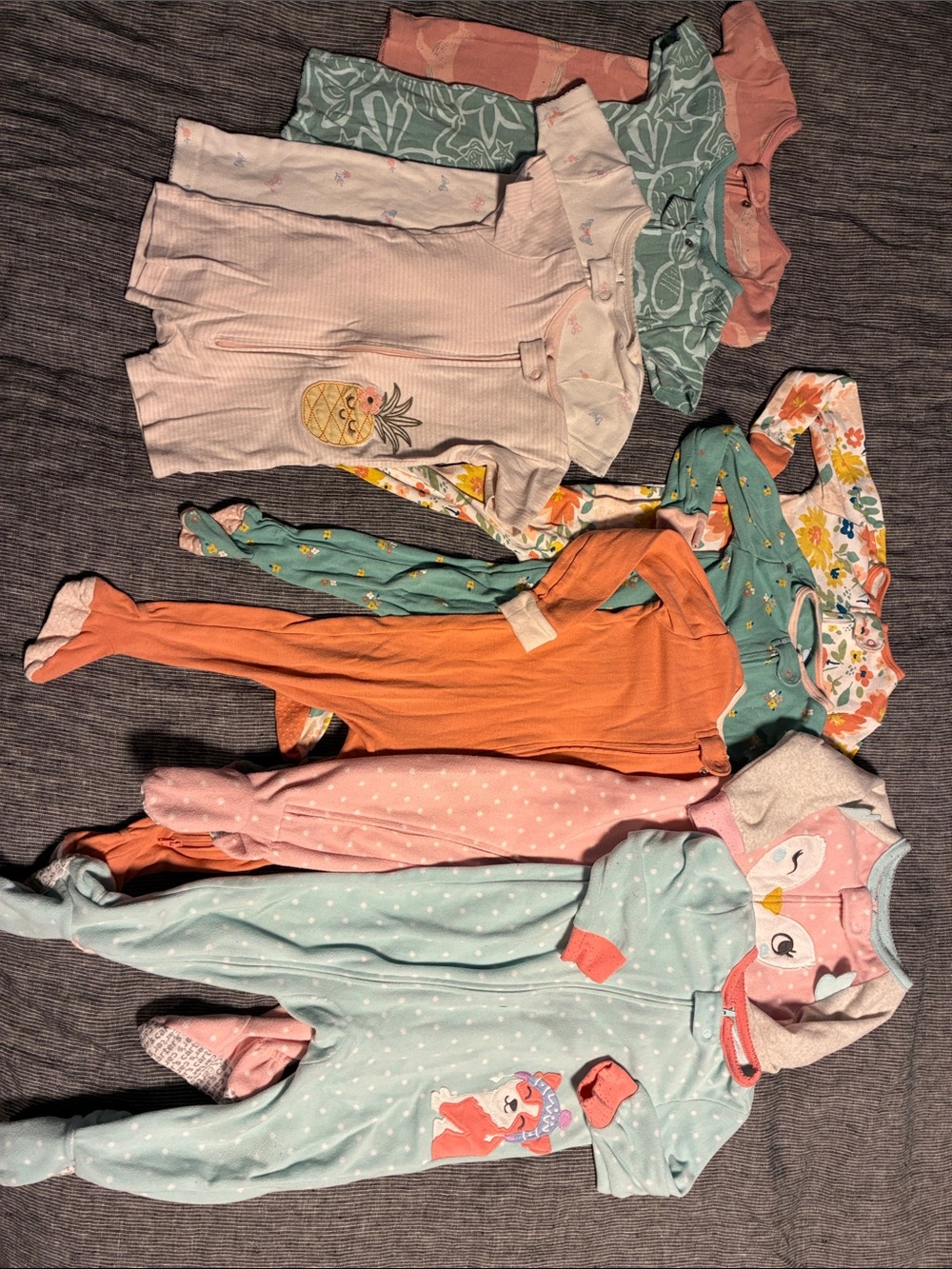 Carter's Coral, Mint and Pink Baby Footed Pajama Set